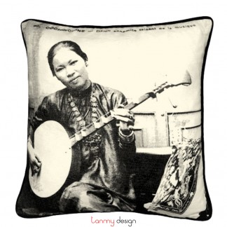 Cushion cover - woman and traditional musical instrument- beige